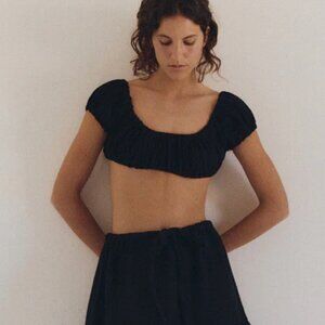 MOCHA Rose Crop Top Black Cotton $156 NWT M/L